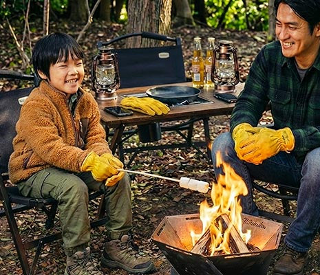焚き火もブッシュクラフトも安心の本革製キッズ用グローブ