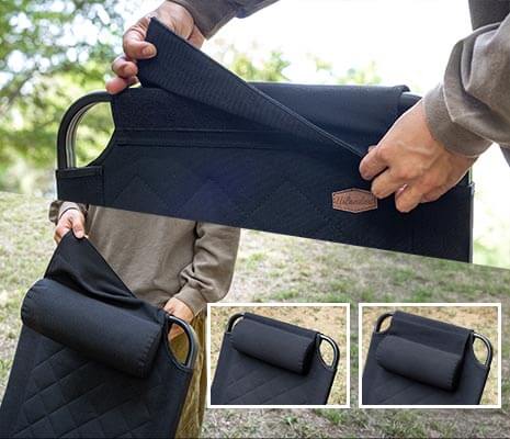 ヘッドレスト（枕）は面ファスナーで取り外しと位置調整が可能